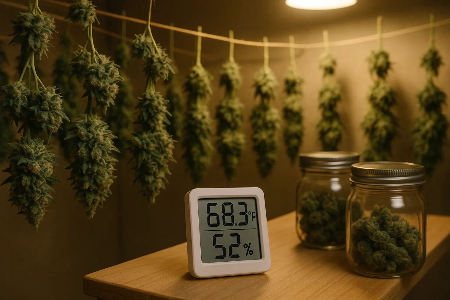 Cannabis drying chart showing ideal temperature and humidity ranges