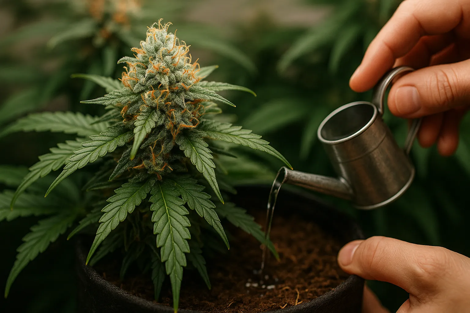 Watering during flowering stage in a garden