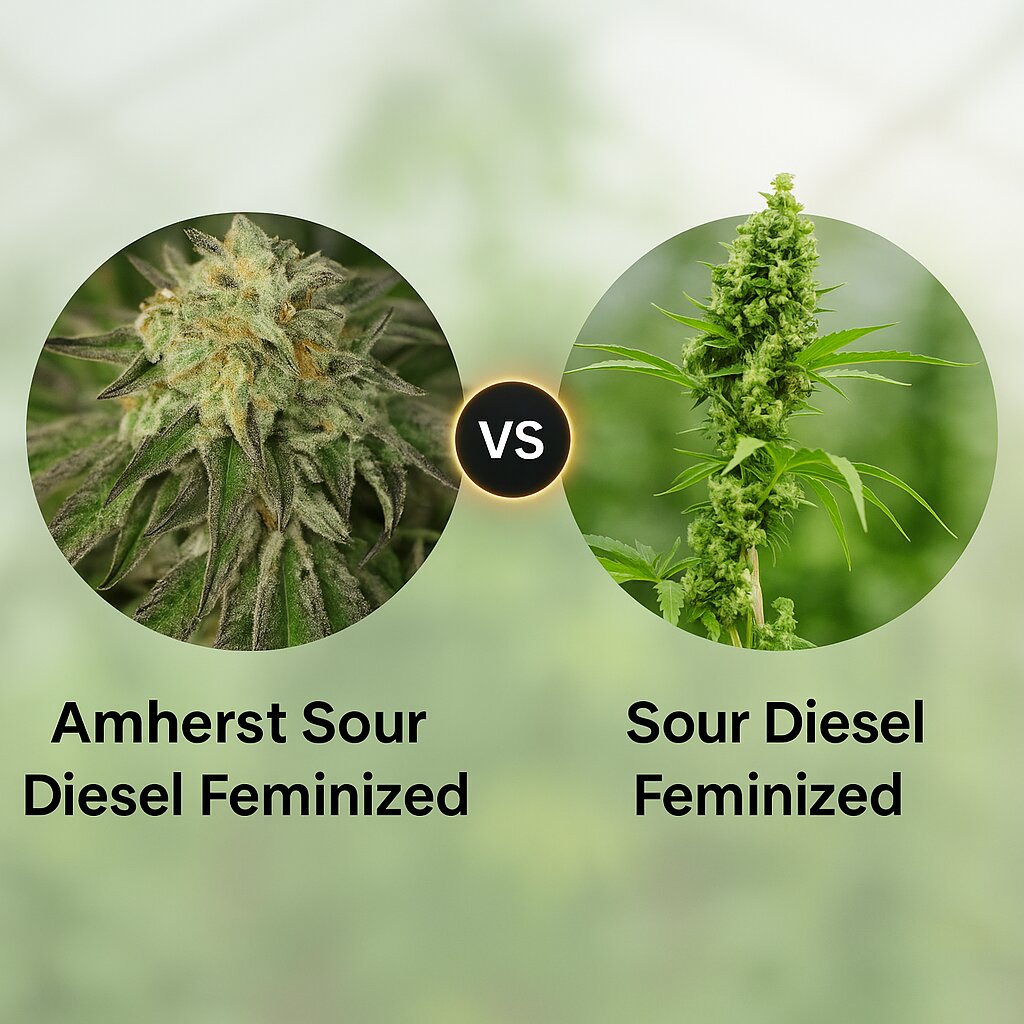 Amherst Sour Diesel (Humboldt Seed Organization) vs Sour Diesel (Bulldog Seeds) cannabis seeds comparison