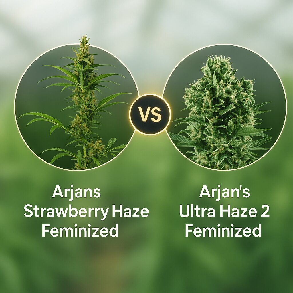 Arjans Strawberry Haze (Greenhouse Seed Co) vs Arjan's Ultra Haze 2 (Greenhouse Seed Co) cannabis seeds comparison