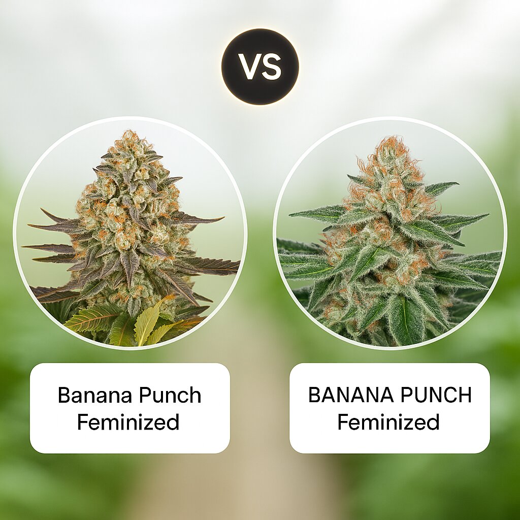Banana Punch (Barneys Farm) vs BANANA PUNCH (Bighead Seeds) cannabis seeds comparison