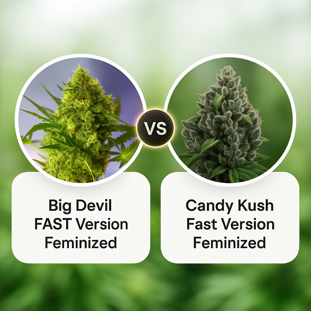 Big Devil FAST Version (Sweet Seeds) vs Candy Kush Fast Version (Royal Queen Seeds) cannabis seeds comparison