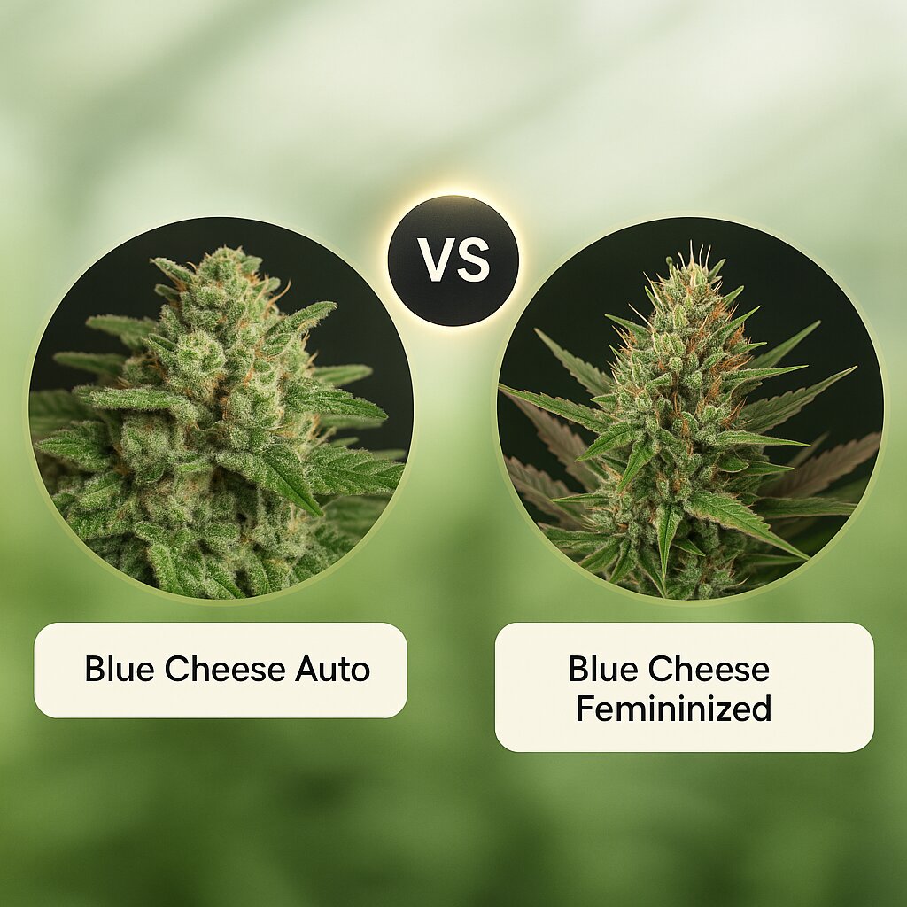 Blue Cheese Auto (Big Buddha Seeds) vs Blue Cheese (DinaFem Seeds) cannabis seeds comparison
