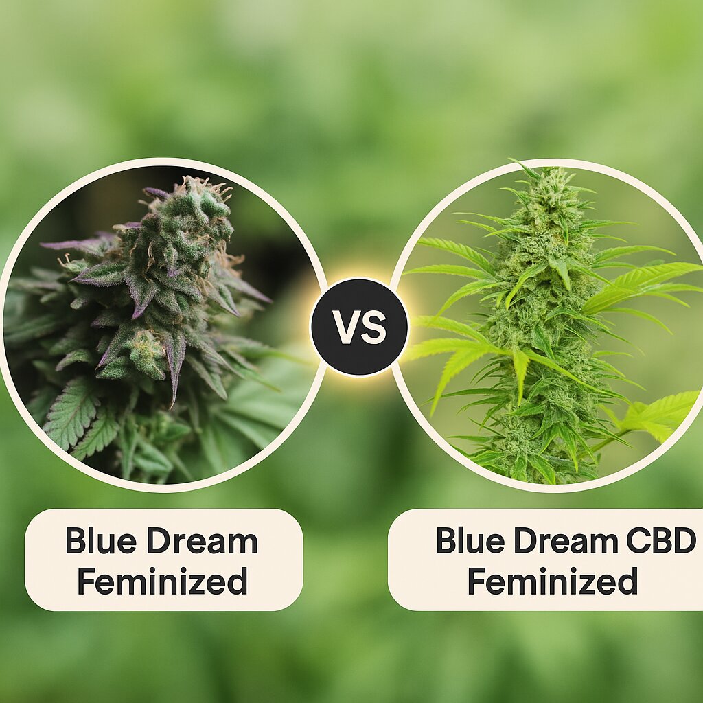 Blue Dream (Bulldog Seeds) vs Blue Dream CBD (Humboldt Seed Organization) cannabis seeds comparison