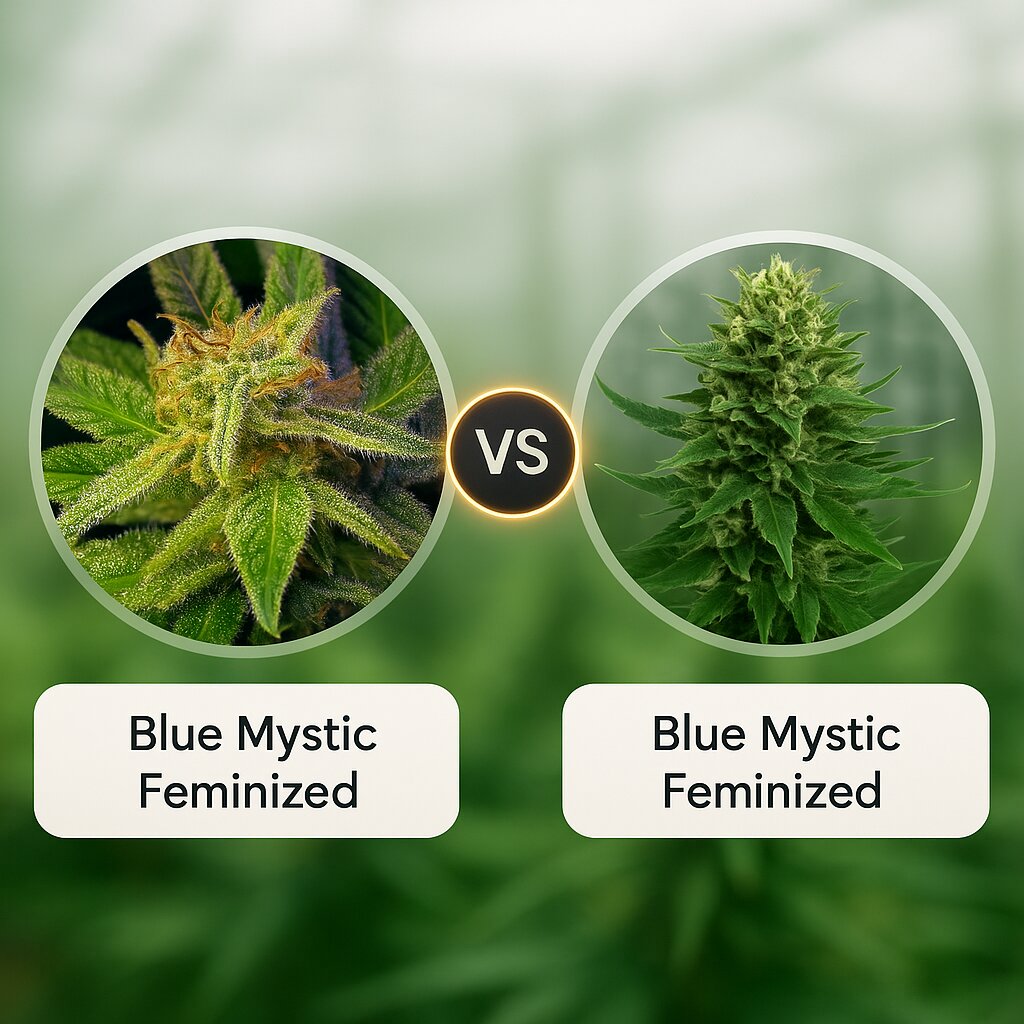 Blue Mystic (Nirvana Seeds) vs Blue Mystic (Royal Queen Seeds) cannabis seeds comparison