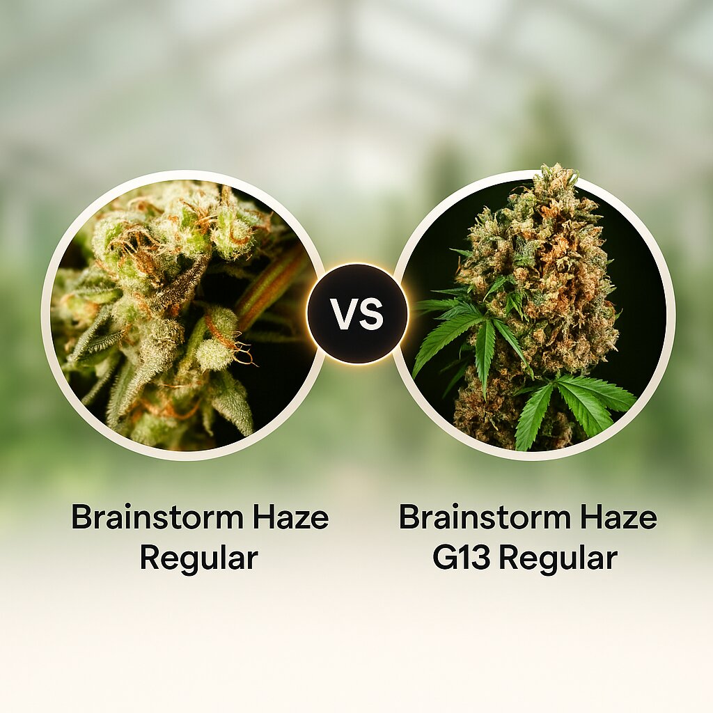 Brainstorm Haze (Delta 9 Labs) vs Brainstorm Haze G13 (Delta 9 Labs) cannabis seeds comparison