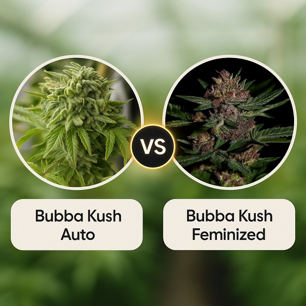 Bubba Kush Auto (Humboldt Seed Organization) vs Bubba Kush (Greenhouse Seed Co) cannabis seeds comparison