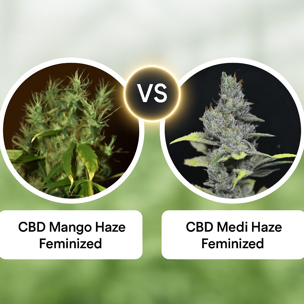 CBD Mango Haze (CBD Crew) vs CBD Medi Haze (CBD Crew) cannabis seeds comparison