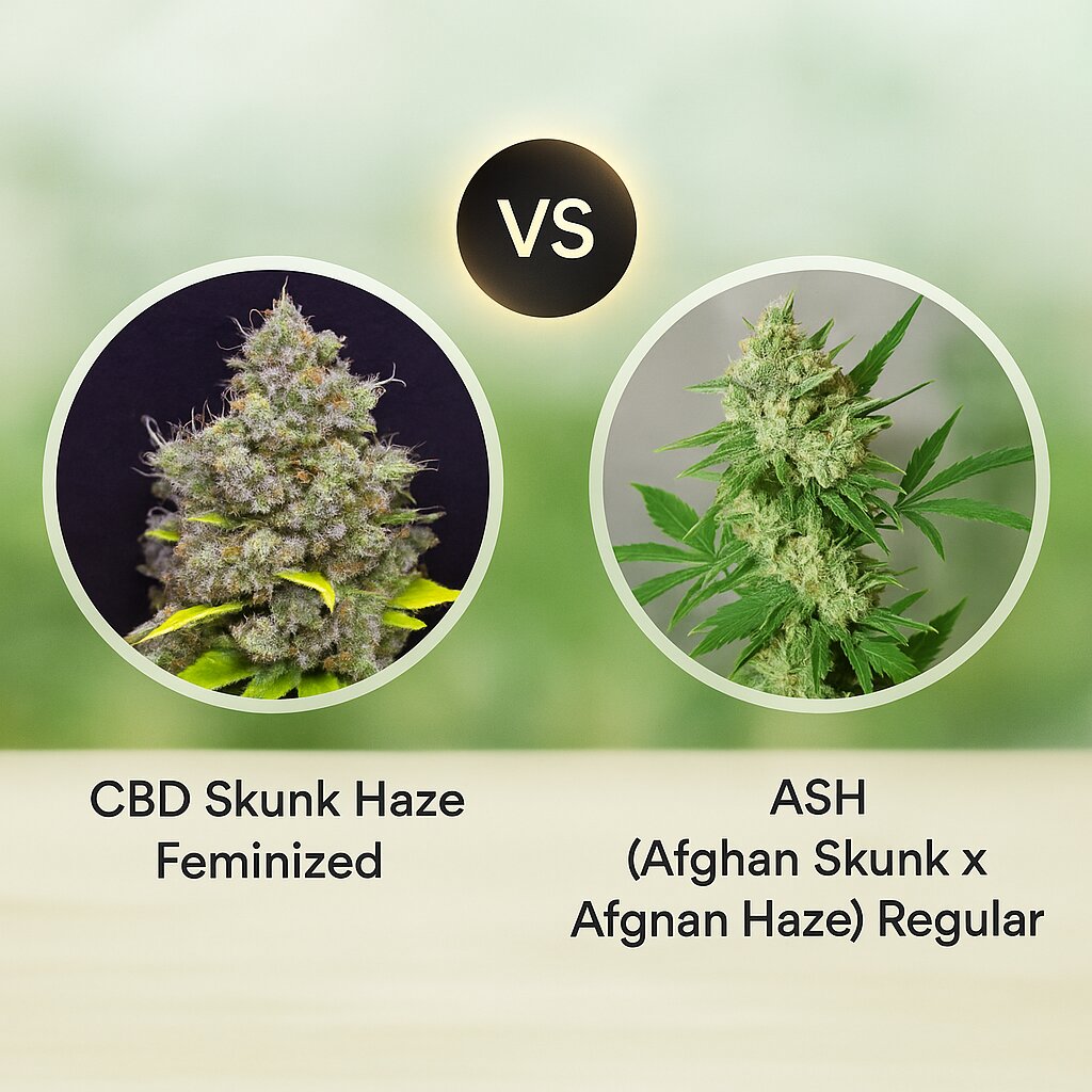 CBD Skunk Haze (CBD Crew) vs ASH (Afghan Skunk x Afghan Haze) (Mr Nice Seedbank) cannabis seeds comparison