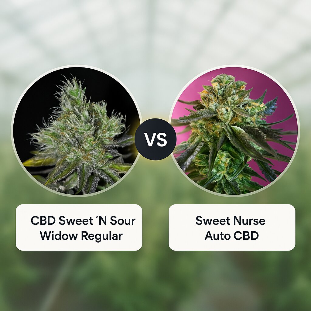 CBD Sweet 'N Sour Widow (Seedsman) vs Sweet Nurse Auto CBD (Sweet Seeds) cannabis seeds comparison