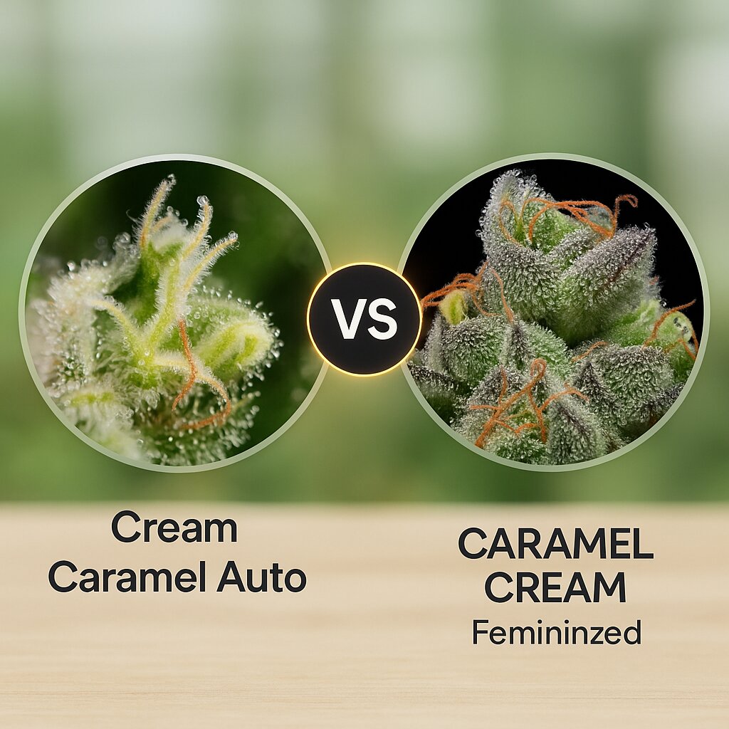 Cream Caramel Auto (Sweet Seeds) vs CARAMEL CREAM (Humboldt Seed Company) cannabis seeds comparison