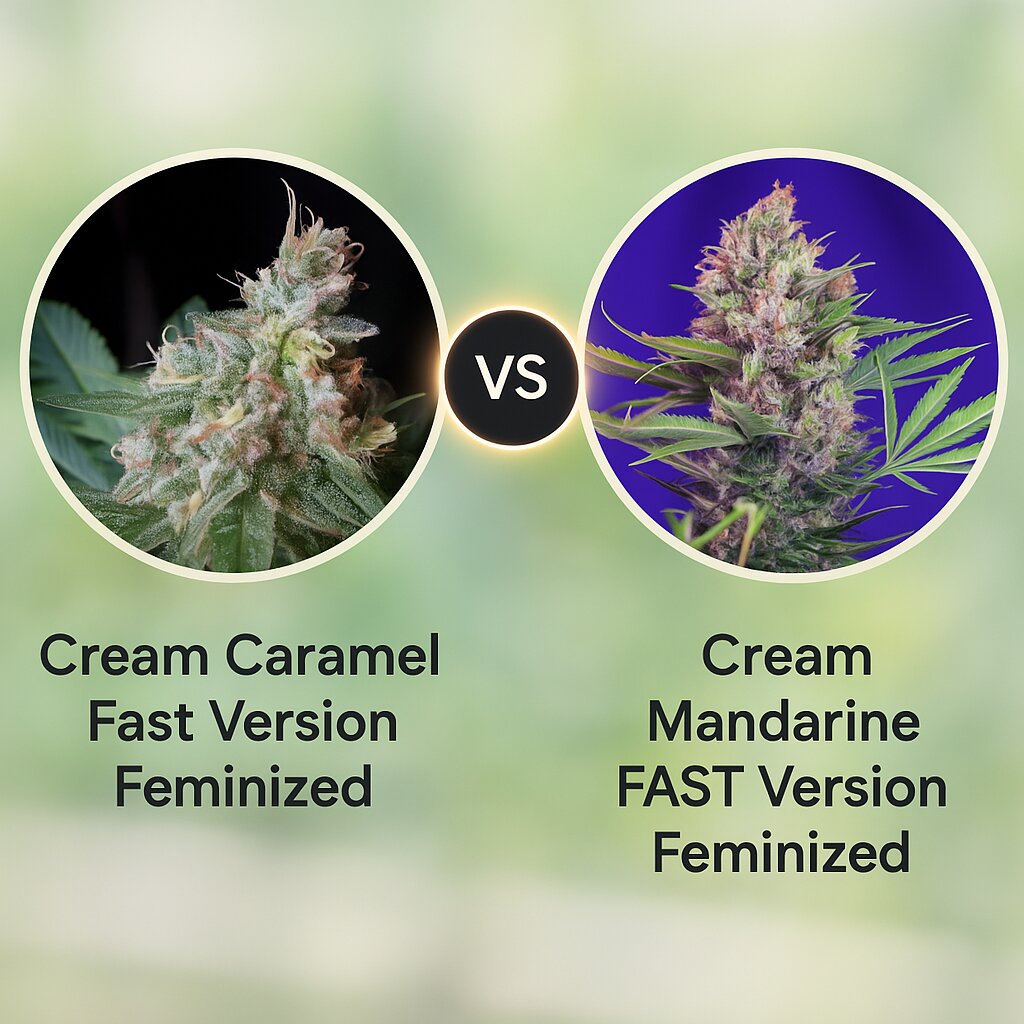 Cream Caramel Fast Version (Sweet Seeds) vs Cream Mandarine FAST Version (Sweet Seeds) cannabis seeds comparison
