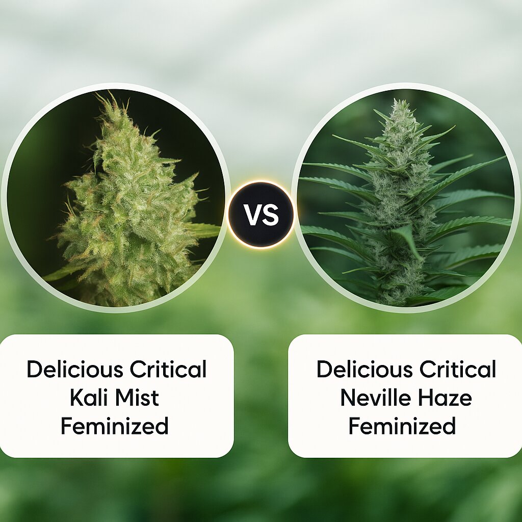 Delicious Critical Kali Mist (Delicious Seeds) vs Delicious Critical Neville Haze (Delicious Seeds) cannabis seeds comparison