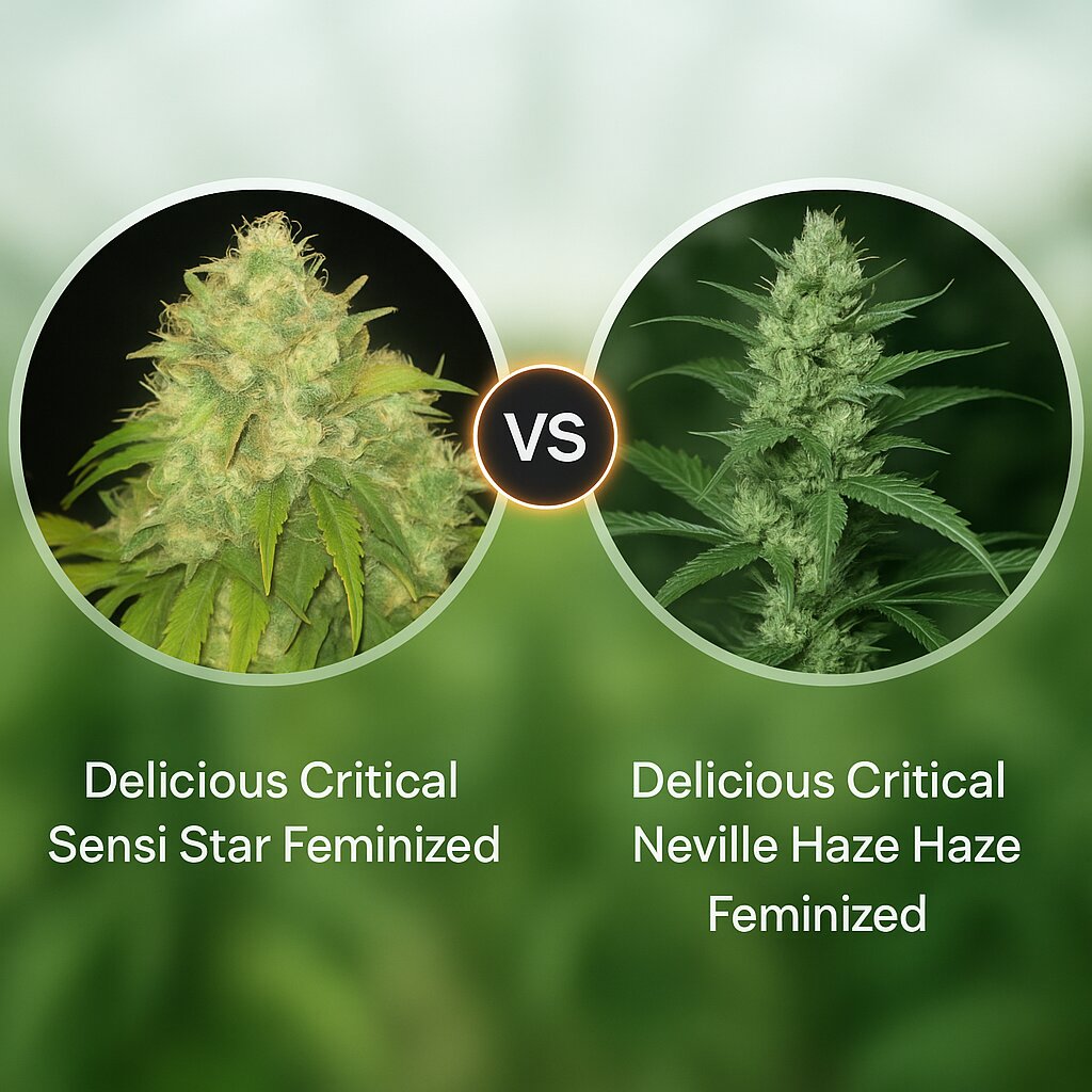 Delicious Critical Sensi Star (Delicious Seeds) vs Delicious Critical Neville Haze (Delicious Seeds) cannabis seeds comparison