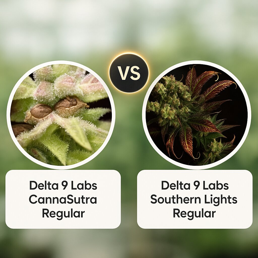 Delta 9 Labs CannaSutra (Delta 9 Labs) vs Delta 9 Labs Southern Lights (Delta 9 Labs) cannabis seeds comparison