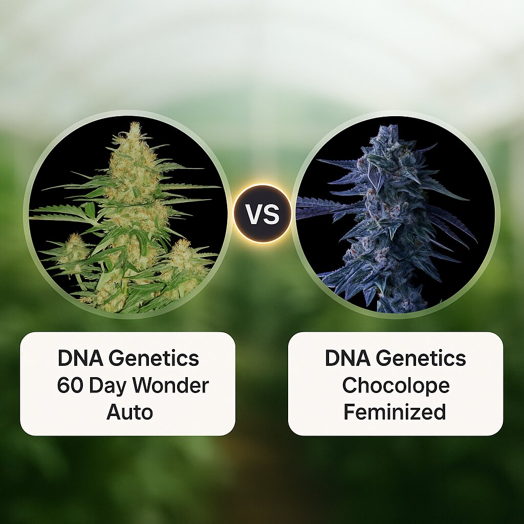 DNA Genetics 60 Day Wonder (DNA Genetics) vs DNA Genetics Chocolope (DNA Genetics) cannabis seeds comparison