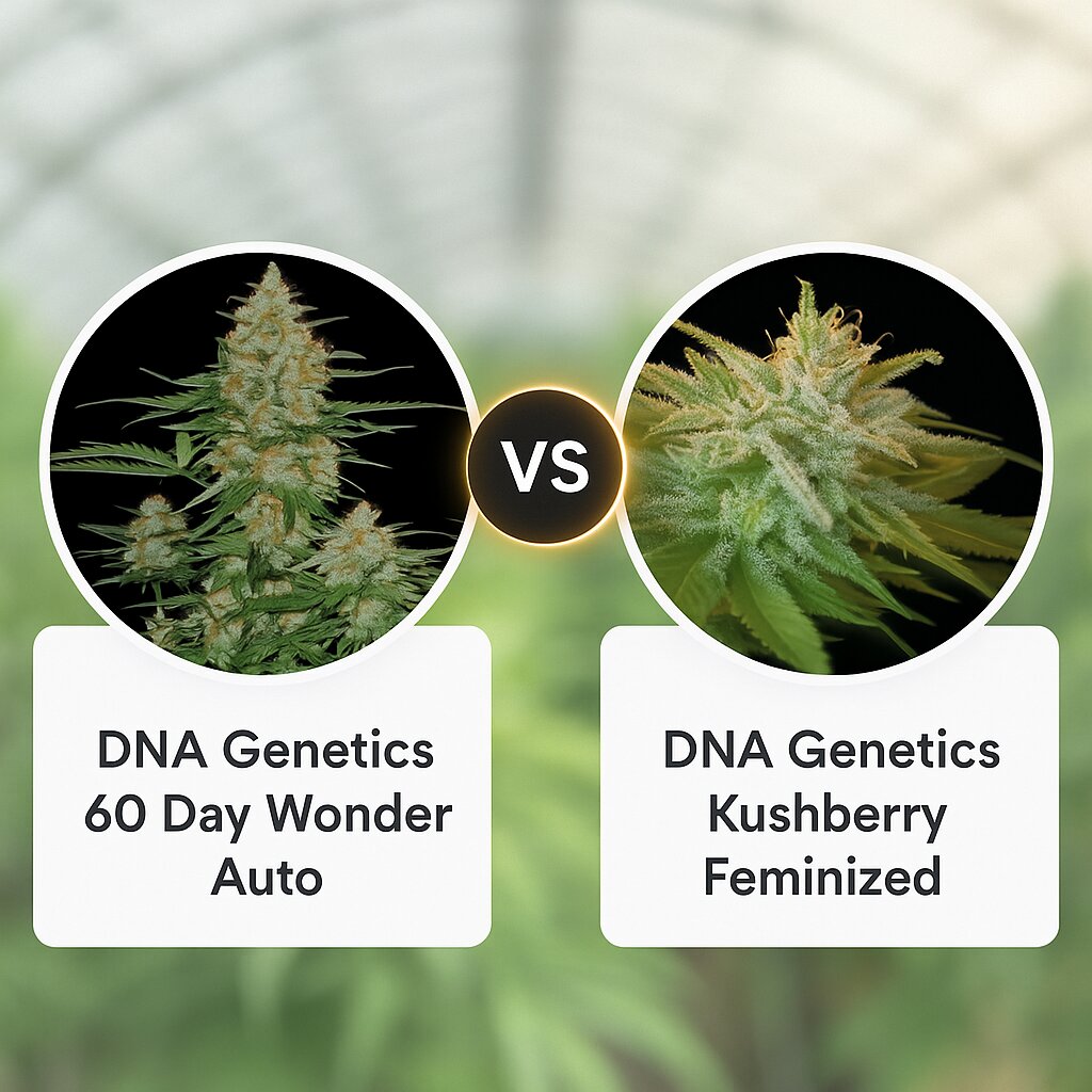 DNA Genetics 60 Day Wonder (DNA Genetics) vs DNA Genetics Kushberry (DNA Genetics) cannabis seeds comparison