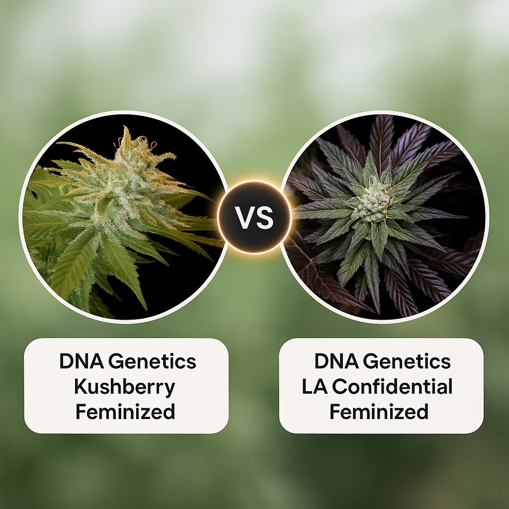 DNA Genetics Kushberry (DNA Genetics) vs DNA Genetics LA Confidential (DNA Genetics) cannabis seeds comparison