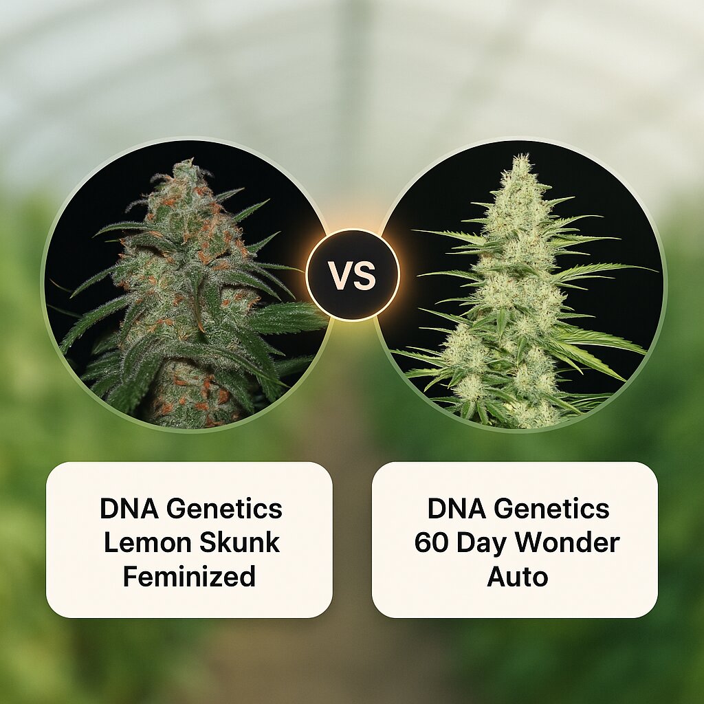 DNA Genetics Lemon Skunk (DNA Genetics) vs DNA Genetics 60 Day Wonder (DNA Genetics) cannabis seeds comparison