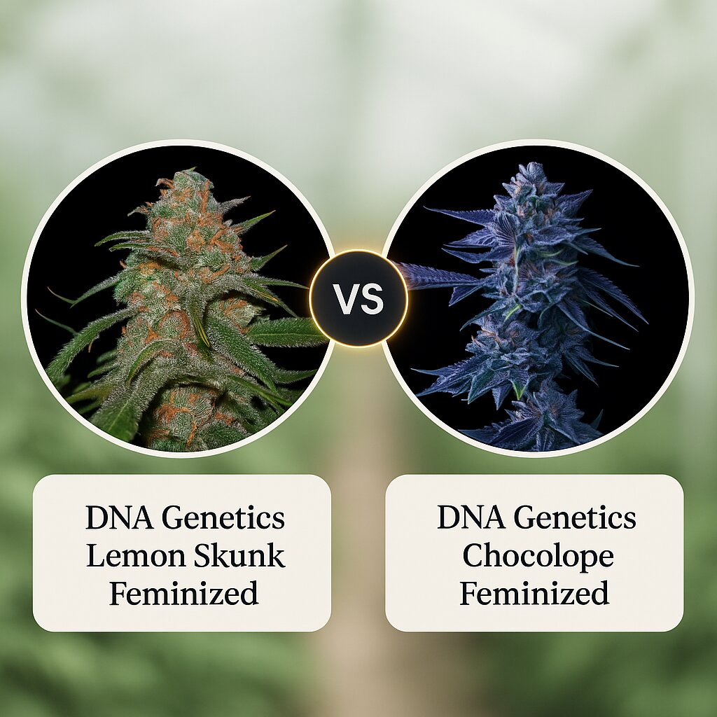 DNA Genetics Lemon Skunk (DNA Genetics) vs DNA Genetics Chocolope (DNA Genetics) cannabis seeds comparison