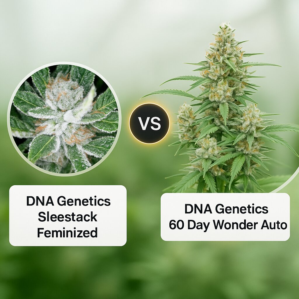 DNA Genetics Sleestack (DNA Genetics) vs DNA Genetics 60 Day Wonder (DNA Genetics) cannabis seeds comparison