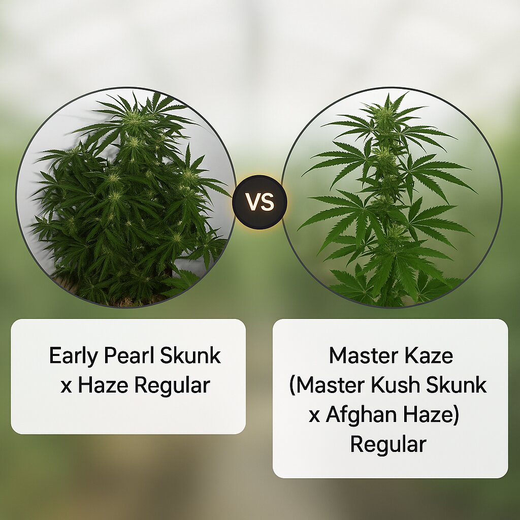 Early Pearl Skunk x Haze (Mr Nice Seedbank) vs Master Kaze (Master Kush Skunk x Afghan Haze) (Mr Nice Seedbank) cannabis seeds comparison