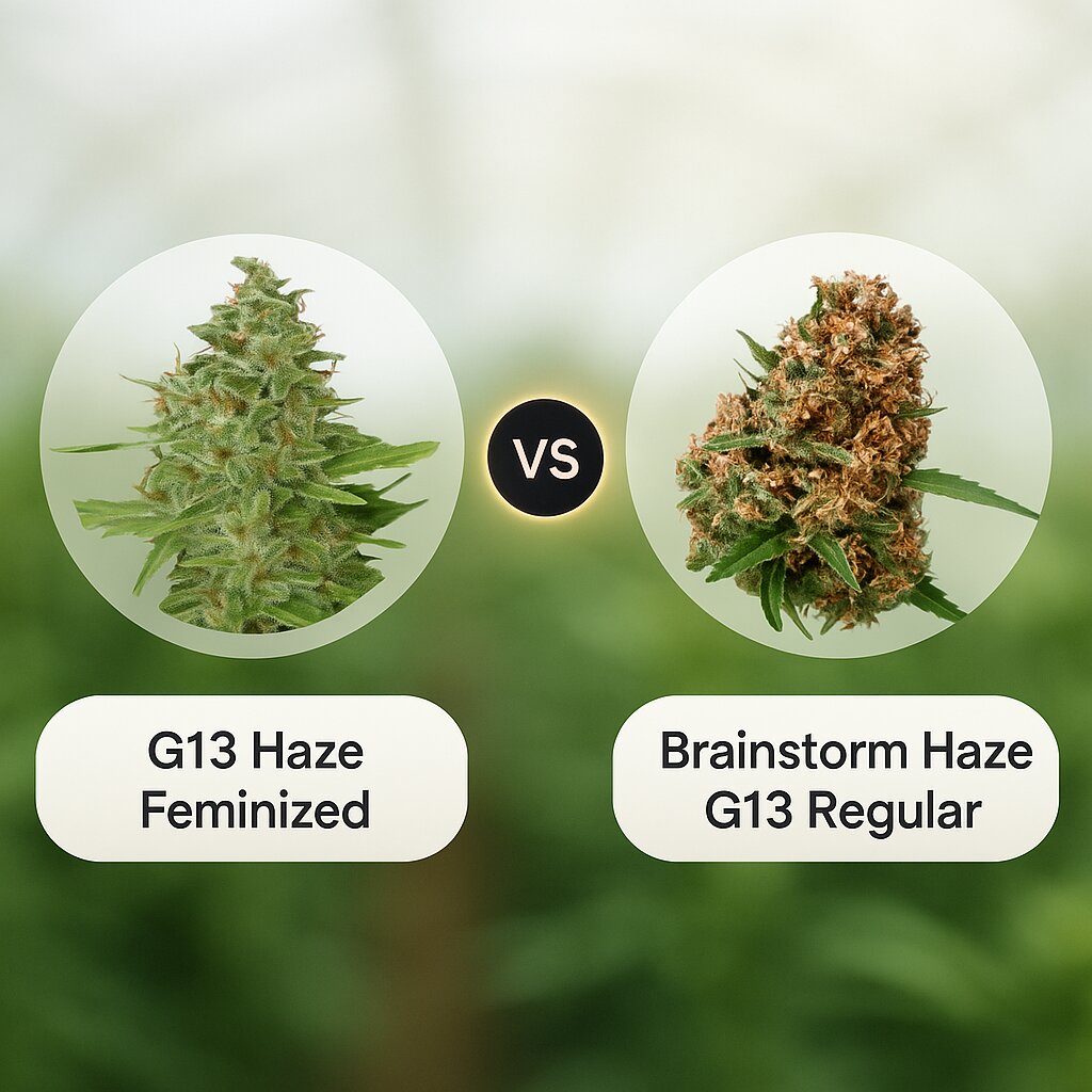 G13 Haze (Barneys Farm) vs Brainstorm Haze G13 (Delta 9 Labs) cannabis seeds comparison