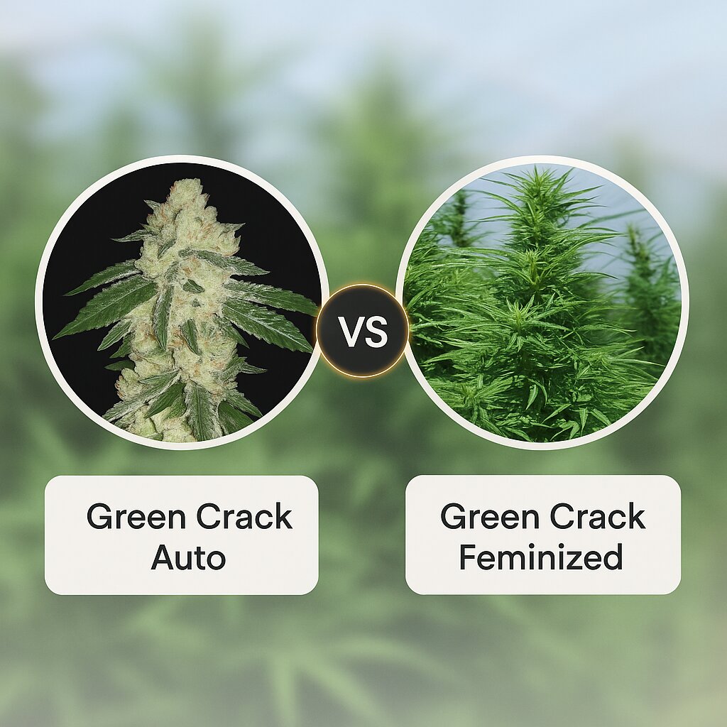 Green Crack Auto (FastBuds) vs Green Crack (Humboldt Seed Organization) cannabis seeds comparison