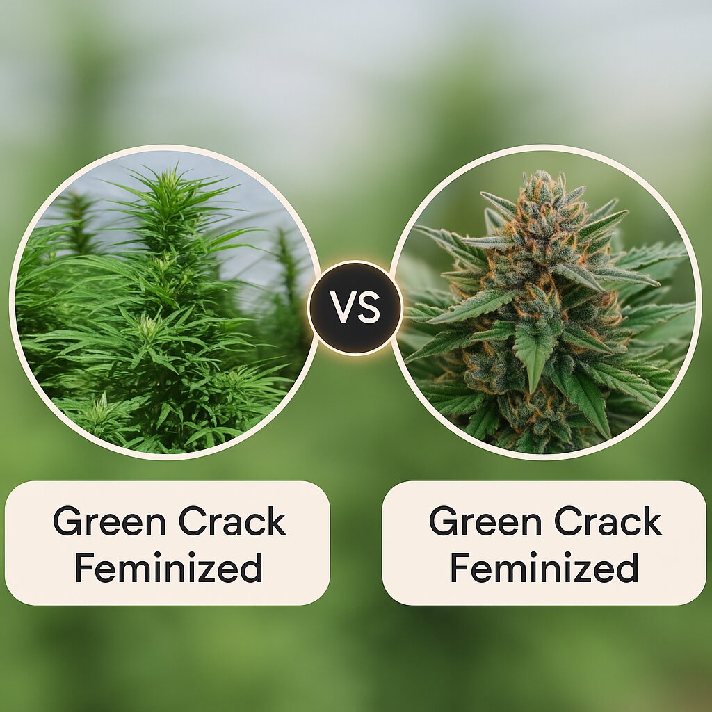 Green Crack (Humboldt Seed Organization) vs Green Crack (SickMeds Seeds) cannabis seeds comparison