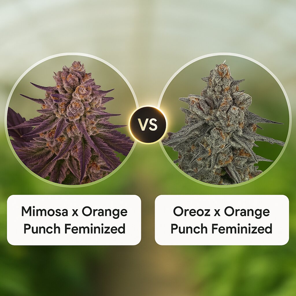 Mimosa x Orange Punch (Barneys Farm) vs Oreoz x Orange Punch (Terp Treez Co) cannabis seeds comparison