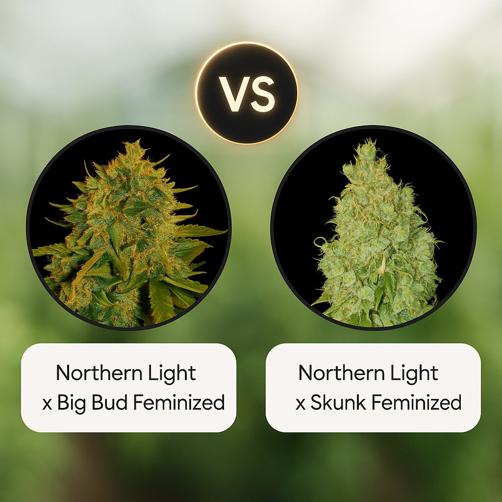Northern Light x Big Bud (World of Seeds) vs Northern Light x Skunk (World of Seeds) cannabis seeds comparison