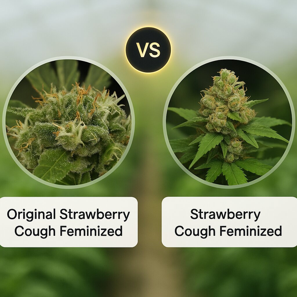 Original Strawberry Cough (DinaFem Seeds) vs Strawberry Cough (Dutch Passion) cannabis seeds comparison