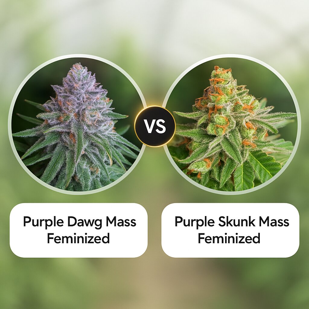 Purple Dawg Mass (Critical Mass Collective) vs Purple Skunk Mass (Critical Mass Collective) cannabis seeds comparison