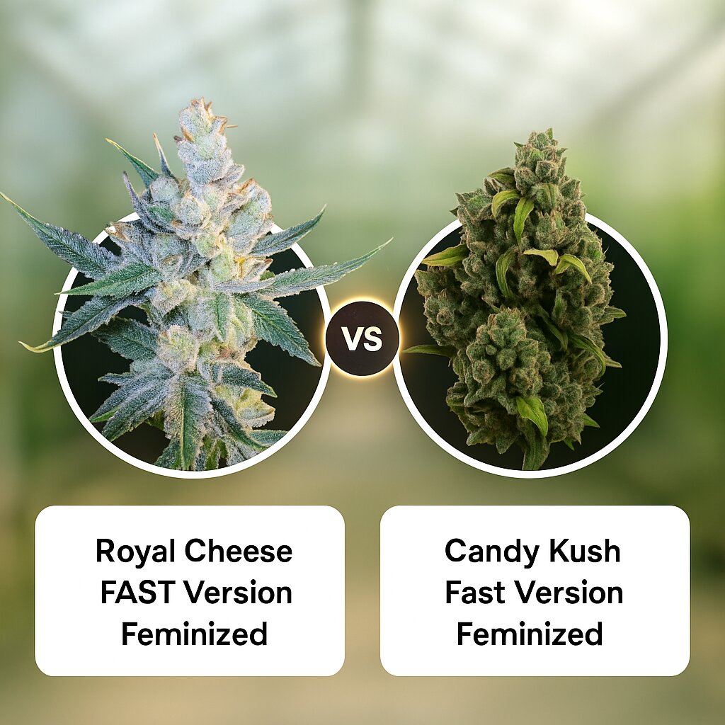 Royal Cheese FAST Version (Royal Queen Seeds) vs Candy Kush Fast Version (Royal Queen Seeds) cannabis seeds comparison