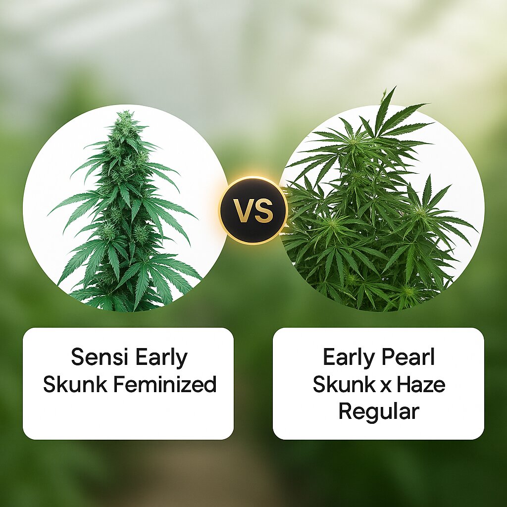 Sensi Early Skunk (Sensi Seeds) vs Early Pearl Skunk x Haze (Mr Nice Seedbank) cannabis seeds comparison