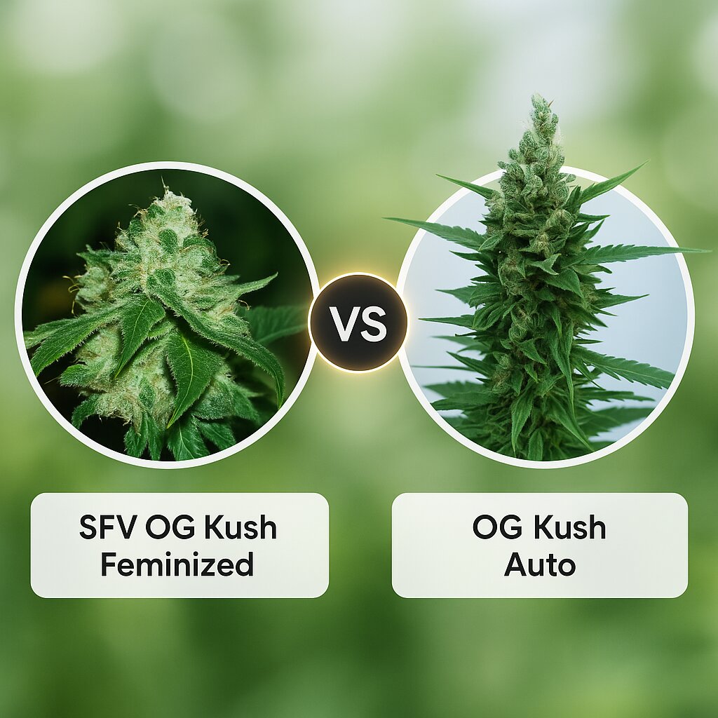 SFV OG Kush (DinaFem Seeds) vs OG Kush Auto (Dr Krippling) cannabis seeds comparison