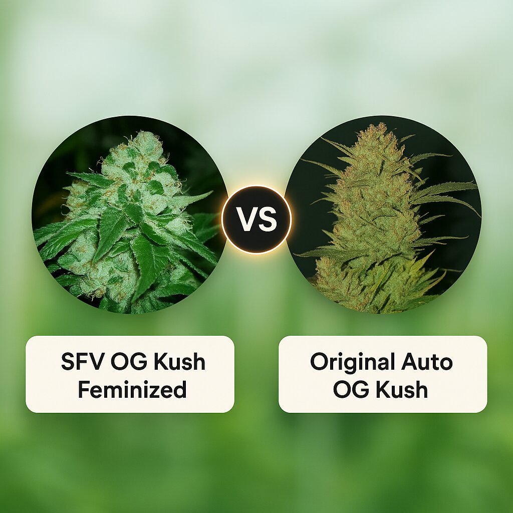 SFV OG Kush (DinaFem Seeds) vs Original Auto OG Kush (FastBuds) cannabis seeds comparison