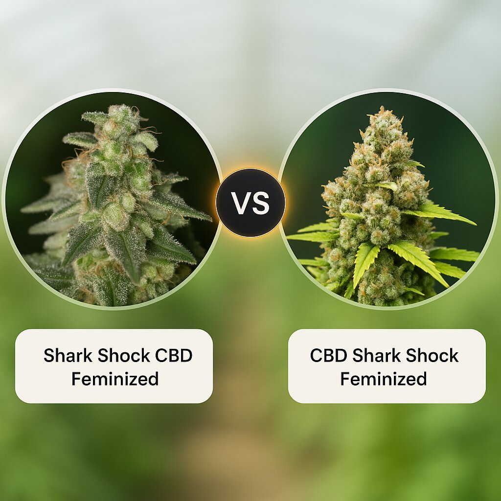 Shark Shock CBD (DinaFem Seeds) vs CBD Shark Shock (Seedsman) cannabis seeds comparison