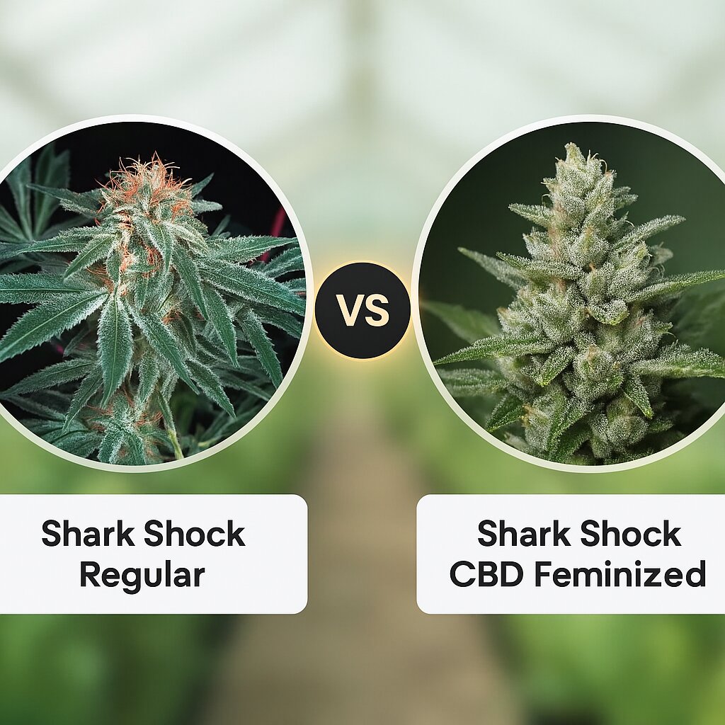 Shark Shock (Mr Nice Seedbank) vs Shark Shock CBD (DinaFem Seeds) cannabis seeds comparison