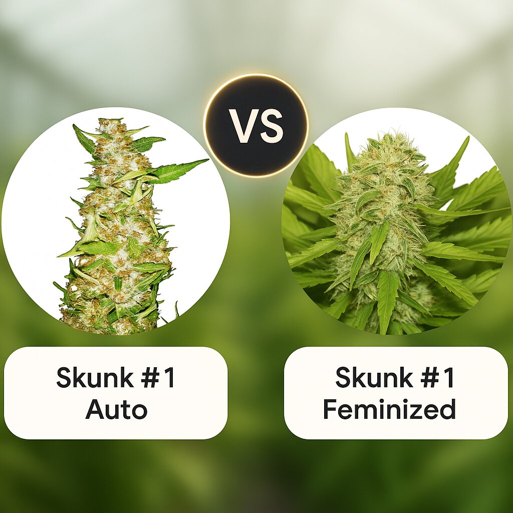 Skunk #1 Auto (Sensi Seeds) vs Skunk #1 (Royal Queen Seeds) cannabis seeds comparison