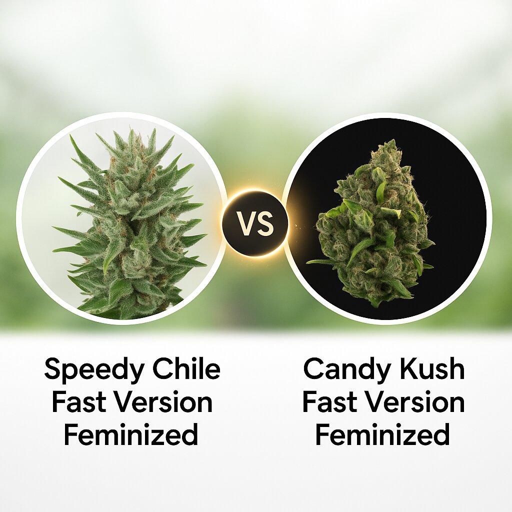 Speedy Chile Fast Version (Royal Queen Seeds) vs Candy Kush Fast Version (Royal Queen Seeds) cannabis seeds comparison