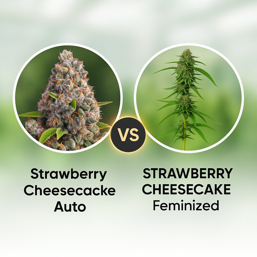 Strawberry Cheesecake Auto (Barneys Farm) vs STRAWBERRY CHEESECAKE (Humboldt Seed Company) cannabis seeds comparison