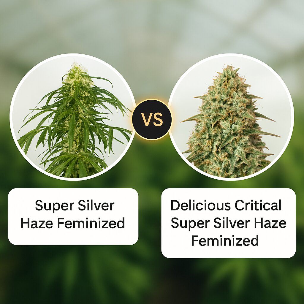 Super Silver Haze (DinaFem Seeds) vs Delicious Critical Super Silver Haze (Delicious Seeds) cannabis seeds comparison