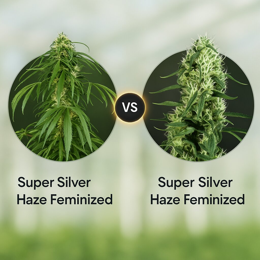 Super Silver Haze (DinaFem Seeds) vs Super Silver Haze (Greenhouse Seed Co) cannabis seeds comparison