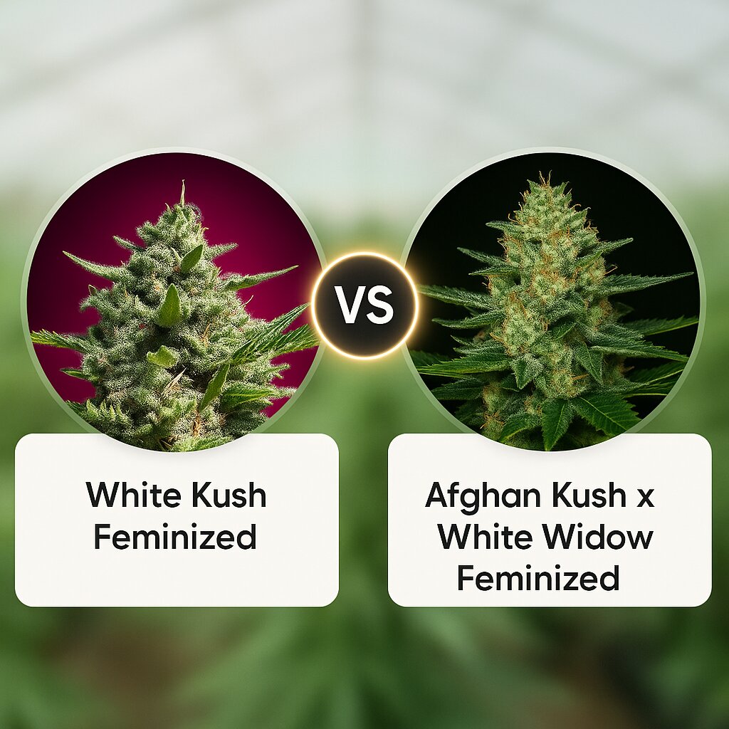 White Kush (Advanced Seeds) vs Afghan Kush x White Widow (World of Seeds) cannabis seeds comparison