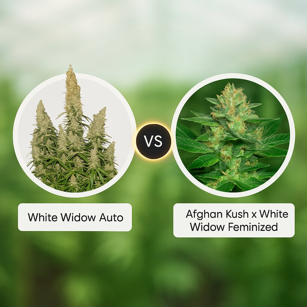White Widow Auto (Seed Stockers) vs Afghan Kush x White Widow (World of Seeds) cannabis seeds comparison