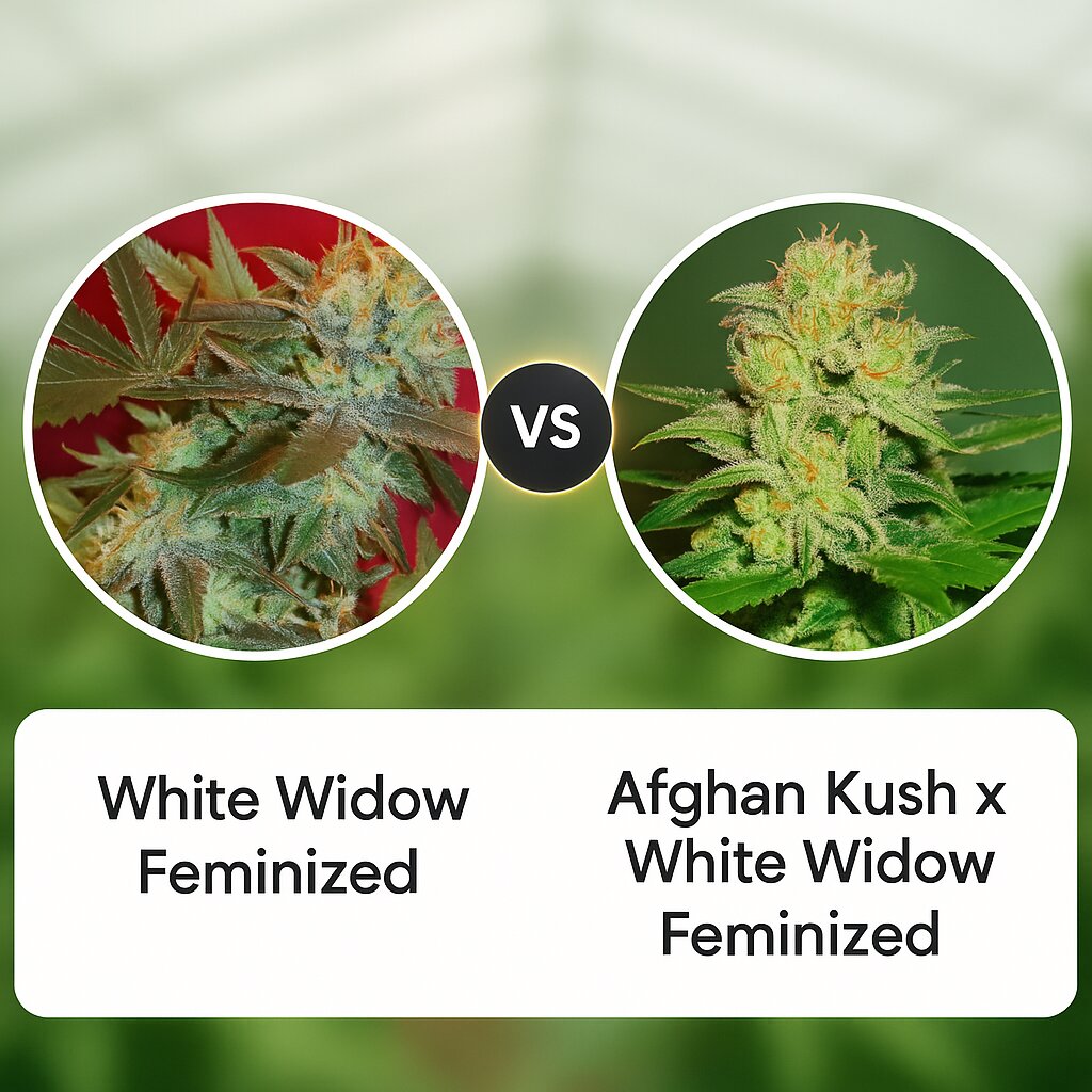 White Widow (Female Seeds) vs Afghan Kush x White Widow (World of Seeds) cannabis seeds comparison