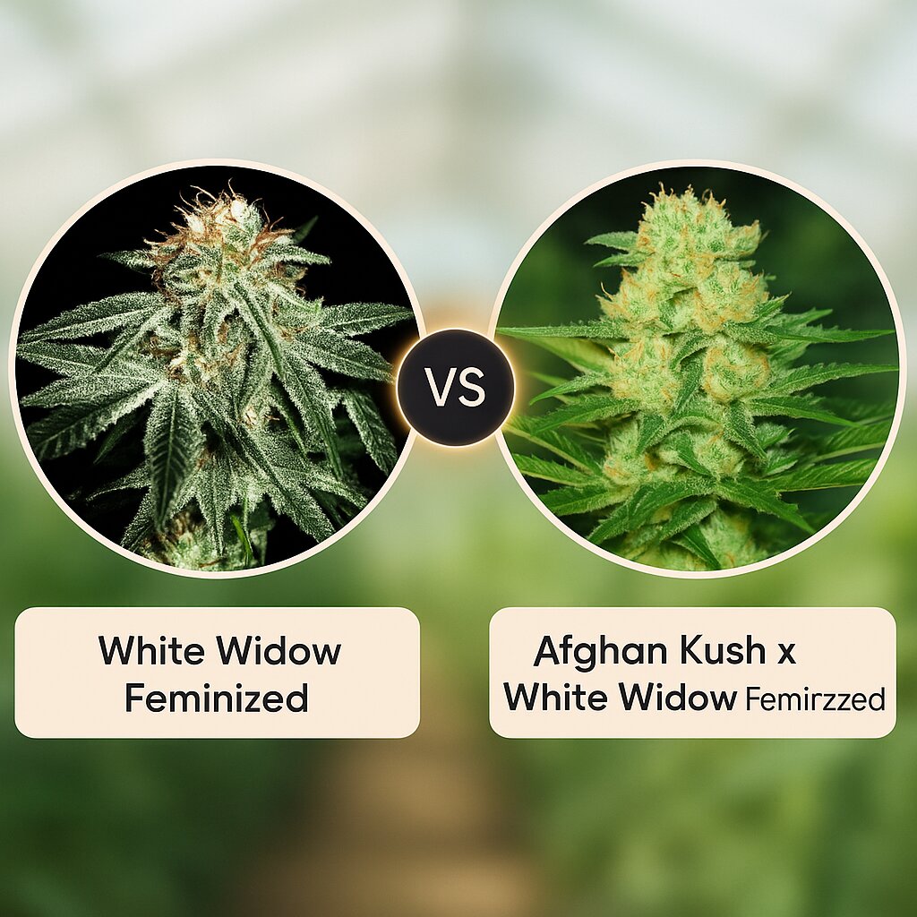 White Widow (Greenhouse Seed Co) vs Afghan Kush x White Widow (World of Seeds) cannabis seeds comparison