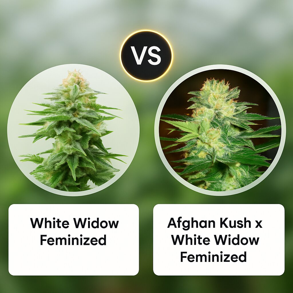 White Widow (Royal Queen Seeds) vs Afghan Kush x White Widow (World of Seeds) cannabis seeds comparison