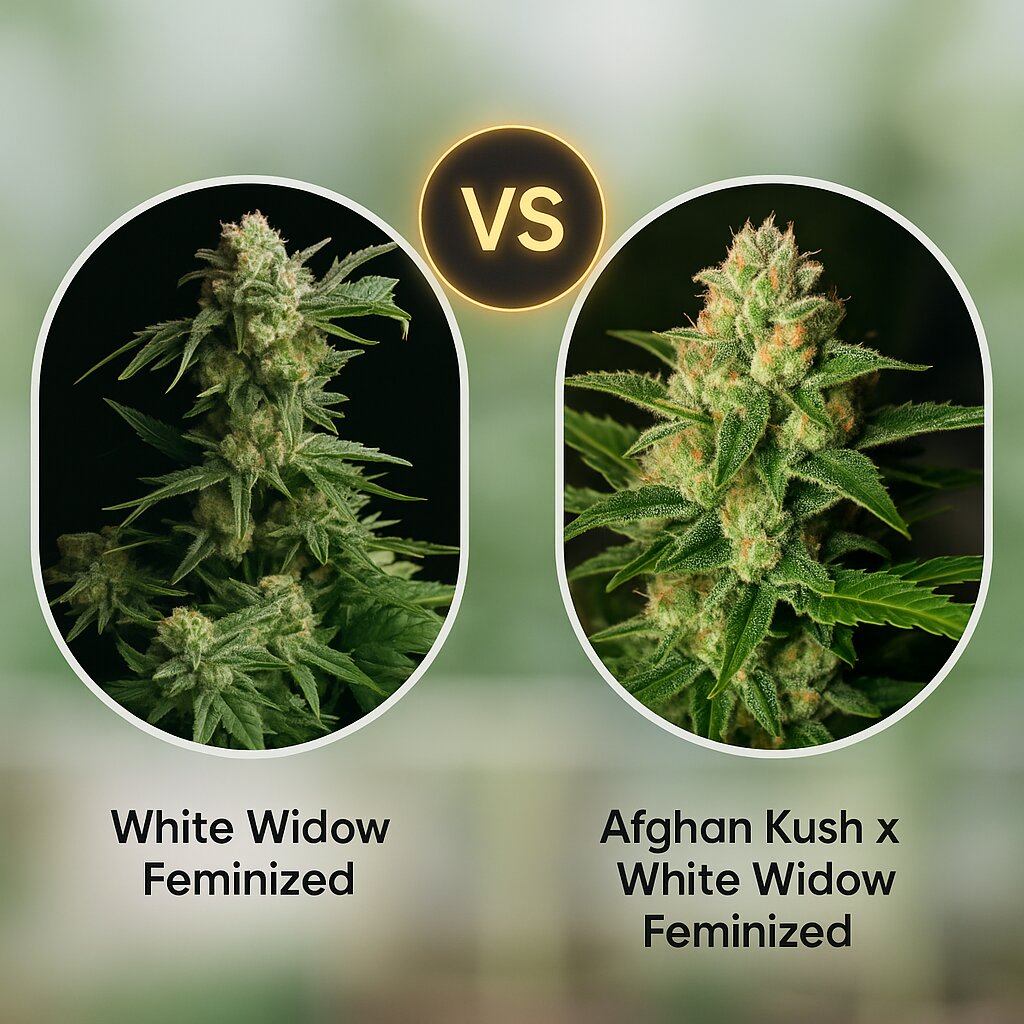 White Widow (Seedsman) vs Afghan Kush x White Widow (World of Seeds) cannabis seeds comparison
